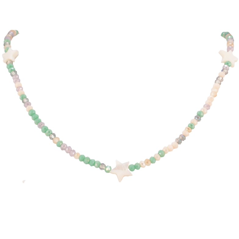 Кольє Xuping ТТМ Stainless Steel колір Родій «Нитка різнокольорового бісеру з зірками» довжина 42-47см х 3мм фото №2 Кольє Xuping ТТМ Stainless Steel колір Родій «Нитка різнокольорового бісеру з зірками» довжина 42-47см х 3мм фото №2