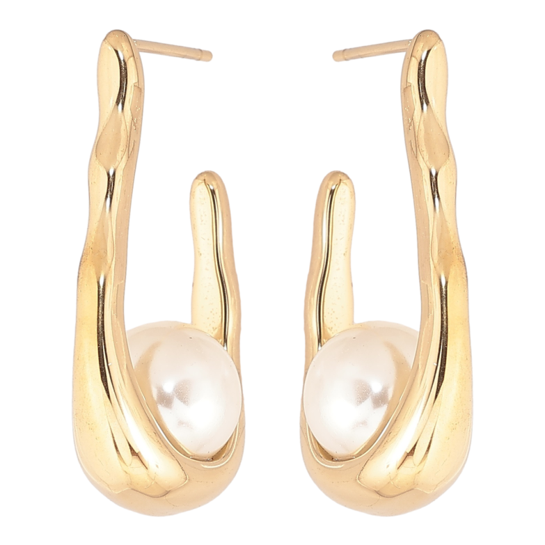 Сережки Xuping TTM Stainless Steel колір 14К пусети «Петельки з перлинами» фото №1