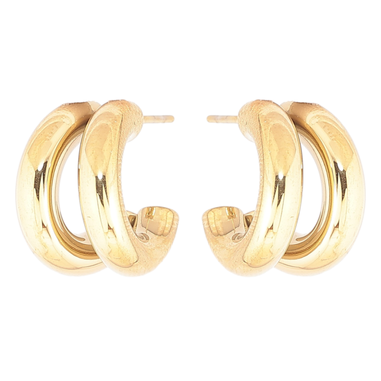 Сережки Xuping TTM Stainless Steel колір 14К пусети «Подвійні дуги» фото №1 Сережки Xuping TTM Stainless Steel колір 14К пусети «Подвійні дуги» фото №1