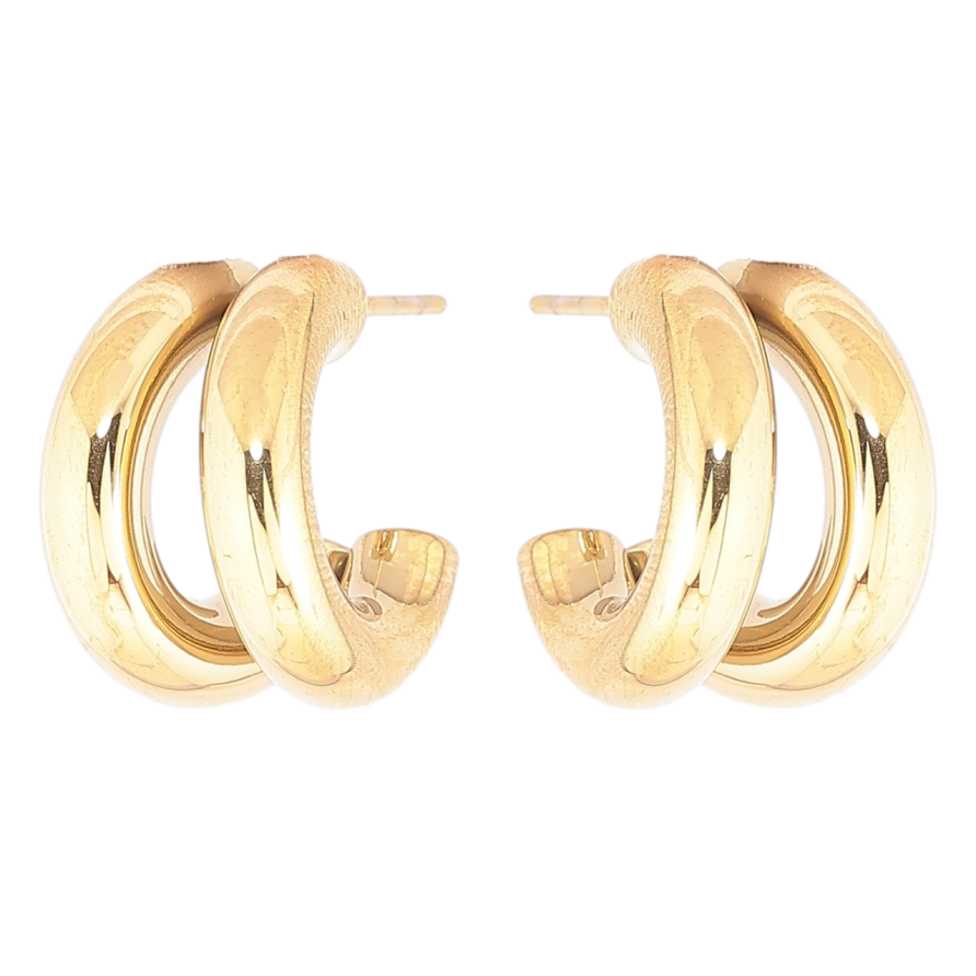 Сережки Xuping TTM Stainless Steel колір 14К пусети «Подвійні дуги» фото №1 Сережки Xuping TTM Stainless Steel колір 14К пусети «Подвійні дуги» фото №1