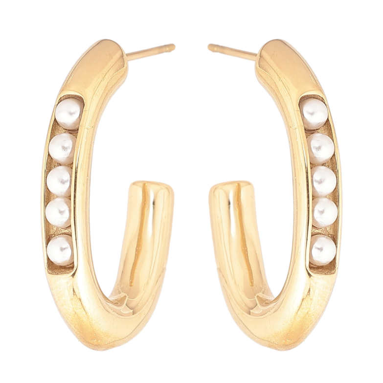 Серьги Xuping TTM Stainless Steel цвет 14К пусеты Дуги с жемчужинами фото №1