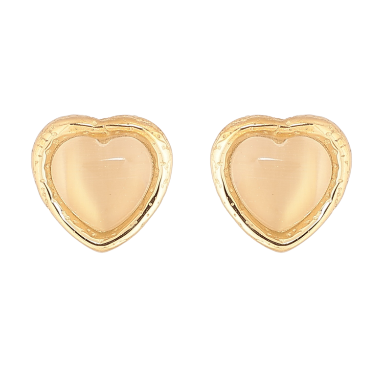 Сережки Xuping TTM Stainless Steel колір 14К пусети «Сердечка з «Котячим оком» фото №1