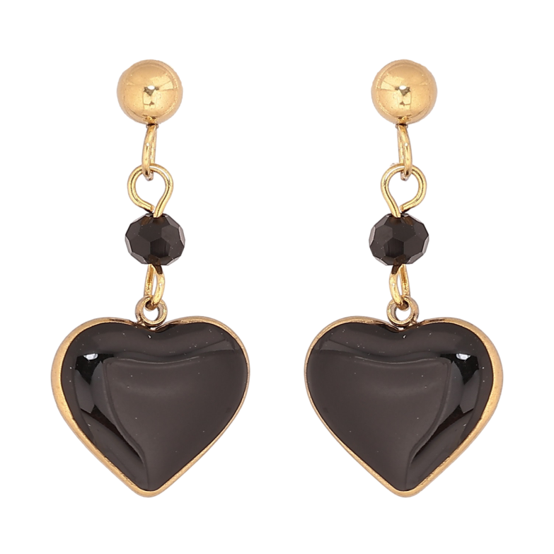 Серьги Xuping TTM Stainless Steel цвет 14К пусеты Сердечки с черной эмалью фото №1