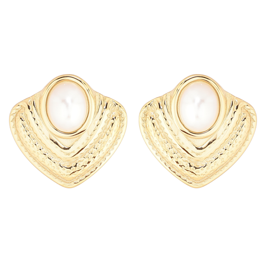 Серьги Xuping TTM Stainless Steel цвет 14К пусеты Декоративный узор с жемчужными вставками фото №1