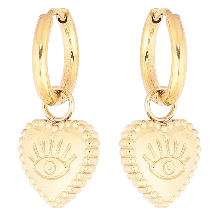 Сережки Xuping TTM Stainless Steel колір 14К підвіски на колечках «Сердечка» 2 в 1 фото №1