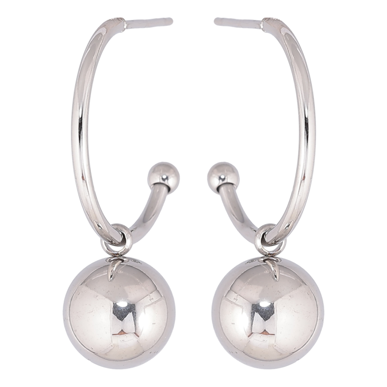 Серьги Xuping TTM Stainless Steel цвет Родий пусеты Дуги с подвесками шарики ø 10мм, 2 в 1 фото №1