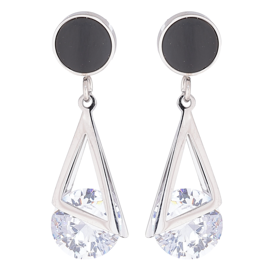 Сережки Xuping TTM Stainless Steel колір Родій пусети «Кришталеві підвіски з чорними колами» фото №1