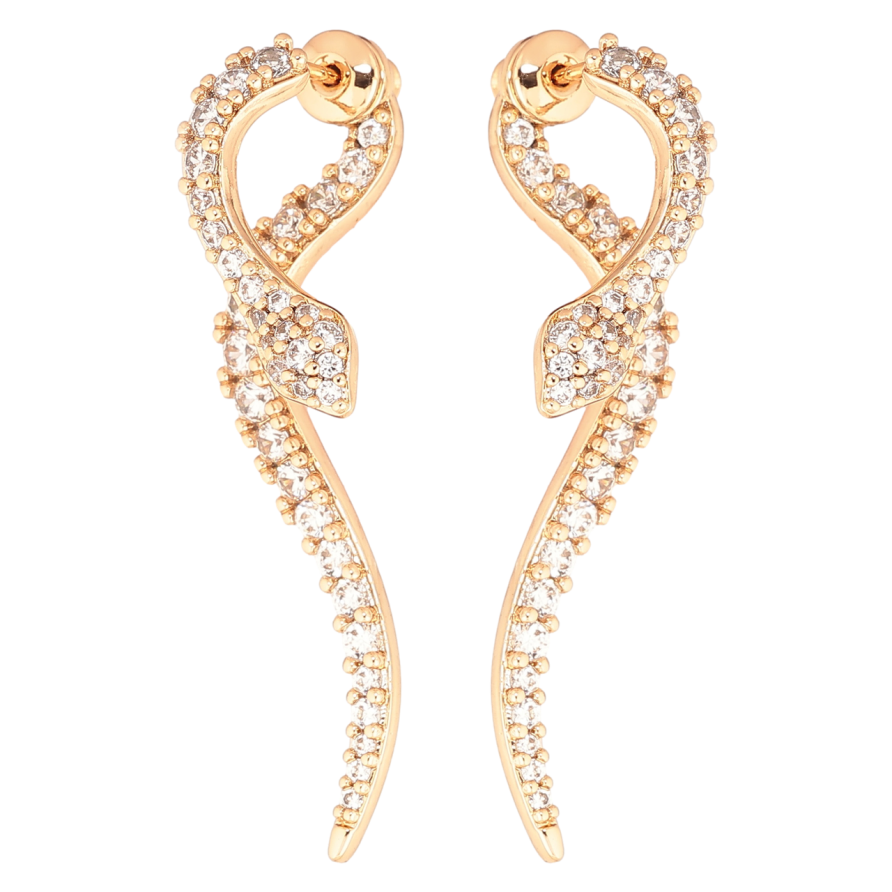 Сережки Xuping Позолота 18K пусети-джекети «Змії з інкрустацією кристалами» фото №1 Сережки Xuping Позолота 18K пусети-джекети «Змії з інкрустацією кристалами» фото №1
