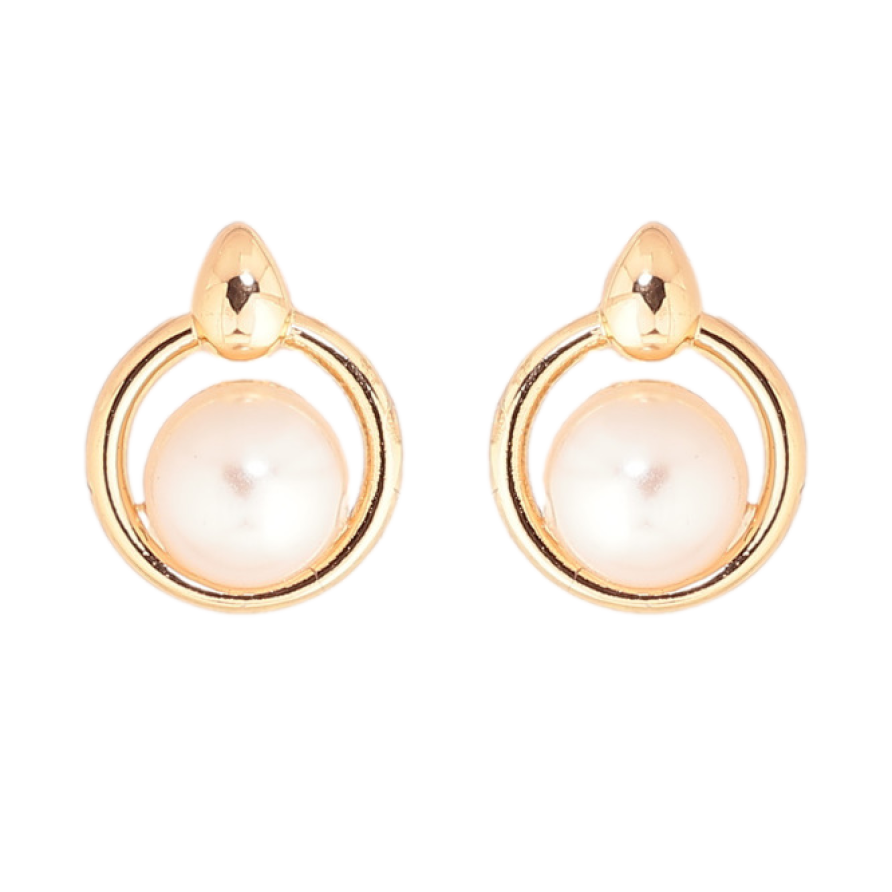 Сережки Xuping Позолота 18K пусети «Перлини в колечках фото №1 Сережки Xuping Позолота 18K пусети «Перлини в колечках фото №1