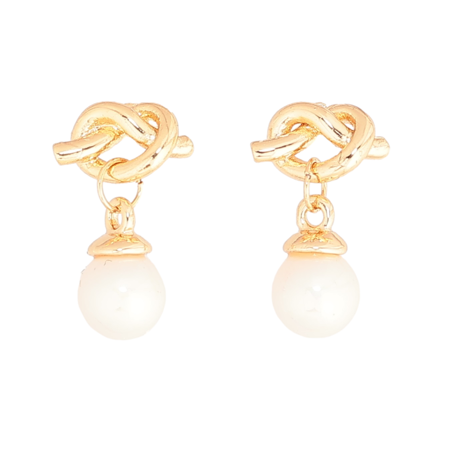 Сережки Xuping Позолота 18K пусети Вузол з перлиною фото №1 Сережки Xuping Позолота 18K пусети Вузол з перлиною фото №1