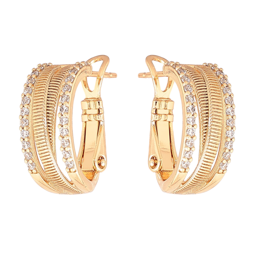 Сережки Xuping Позолота 18K італійський замок Декоративний візерунок із кришталевими доріжками фото №1