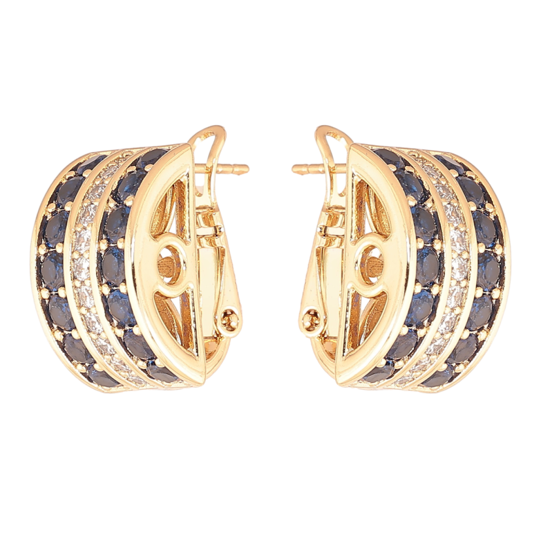 Сережки Xuping Позолота 18K італійський замок Доріжки біло-синіх кристалів фото №1