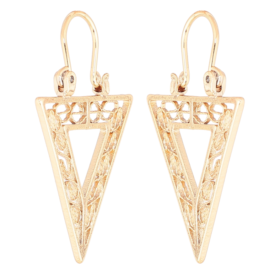 Сережки Xuping Позолота 18K замок-скоба «Трикутники з різьбленим візерунком фото №1