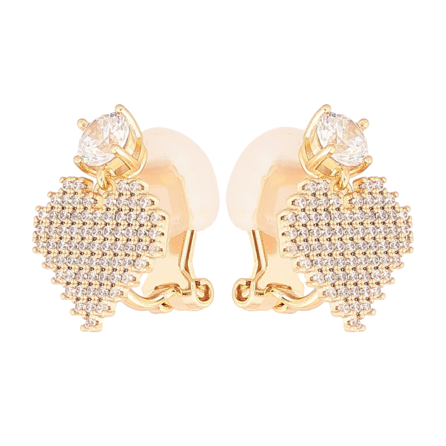 Сережки Xuping Позолота 18K кліпси «Кришталеві сердечка» фото №1