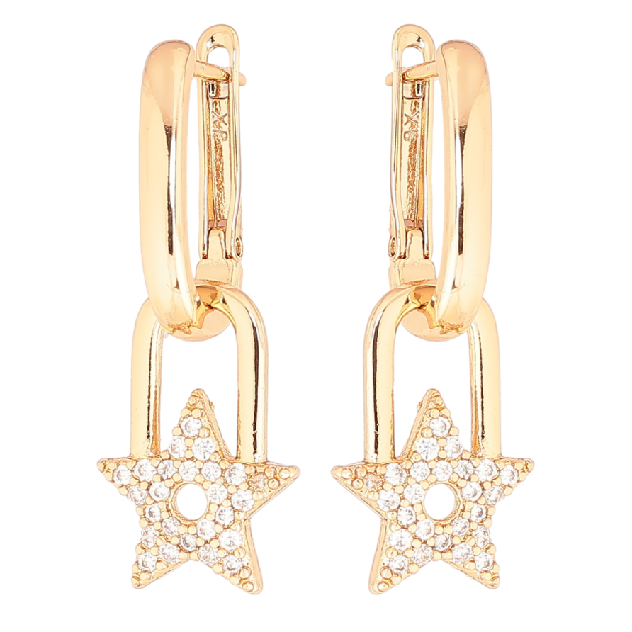 Сережки Xuping Позолота 18K англійський замок Зоряні підвіски з кристалами 2 в 1 фото №1 Сережки Xuping Позолота 18K англійський замок Зоряні підвіски з кристалами 2 в 1 фото №1