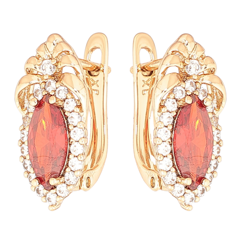 Серьги Xuping Позолота 18K английский замок Узор с красными кристаллами фото №1 Серьги Xuping Позолота 18K английский замок Узор с красными кристаллами фото №1