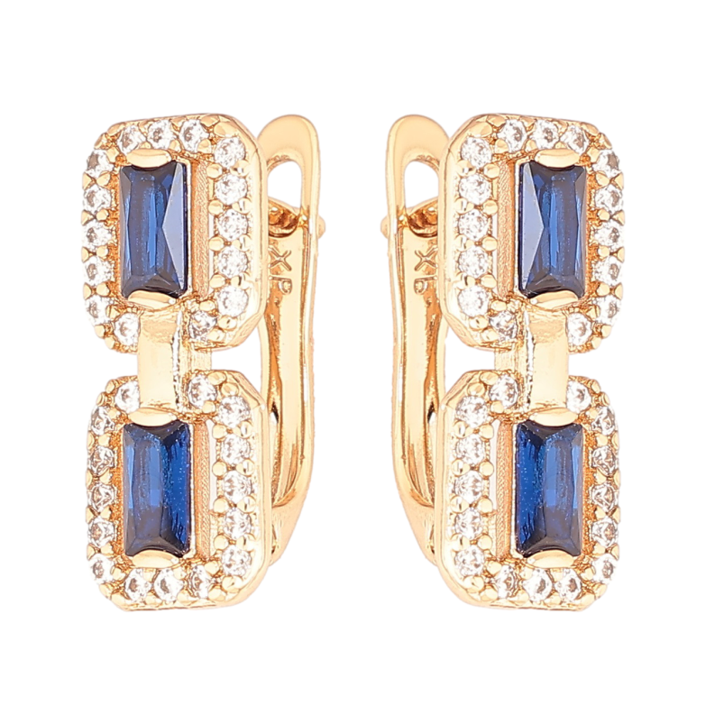 Серьги Xuping Позолота 18K английский замок Узор с синими кристаллами фото №1 Серьги Xuping Позолота 18K английский замок Узор с синими кристаллами фото №1