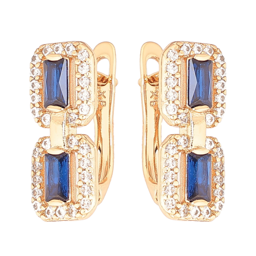 Серьги Xuping Позолота 18K английский замок Узор с синими кристаллами фото №1 Серьги Xuping Позолота 18K английский замок Узор с синими кристаллами фото №1