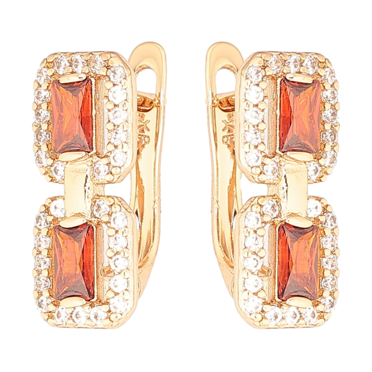 Серьги Xuping Позолота 18K английский замок Узор с красными кристаллами фото №7