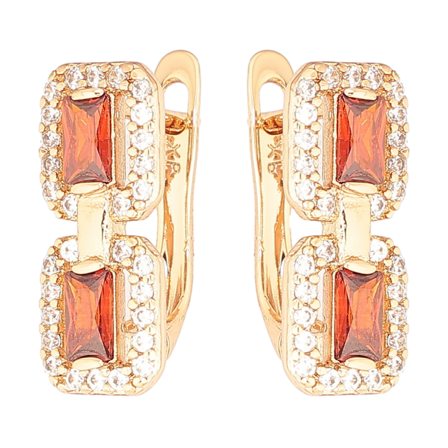 Серьги Xuping Позолота 18K английский замок Узор с красными кристаллами фото №1 Серьги Xuping Позолота 18K английский замок Узор с красными кристаллами фото №1