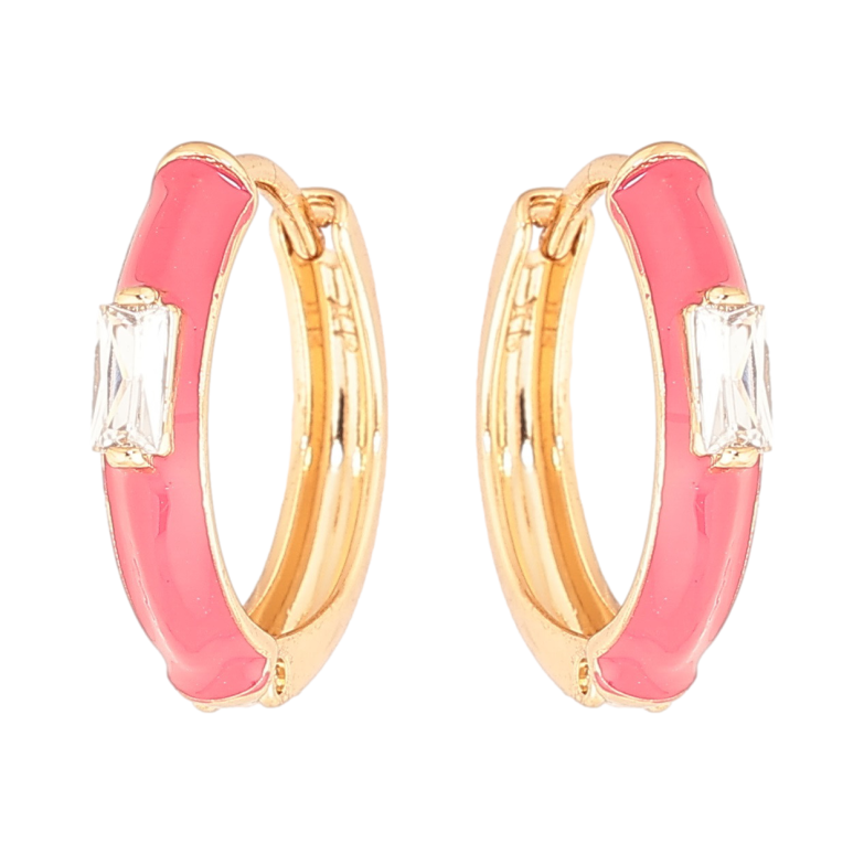 Серьги Xuping Позолота 18K колечки Покрытие розовой эмалью с вставкой кристалл фото №1
