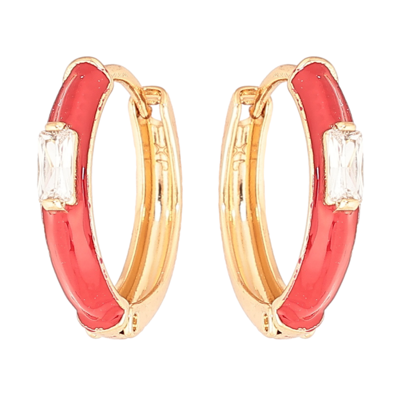 Серьги Xuping Позолота 18K колечки Покрытие красной эмалью с вставкой кристалл фото №1