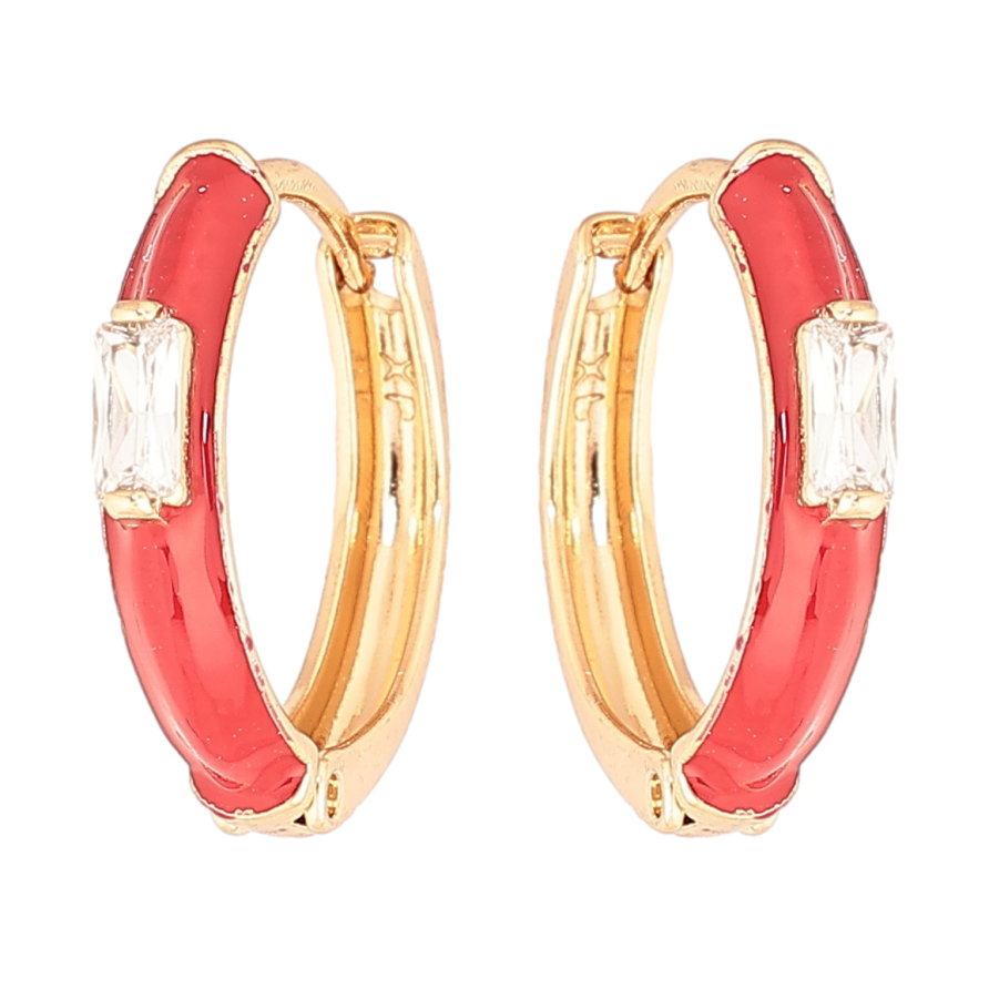 Серьги Xuping Позолота 18K колечки Покрытие красной эмалью с вставкой кристалл фото №1