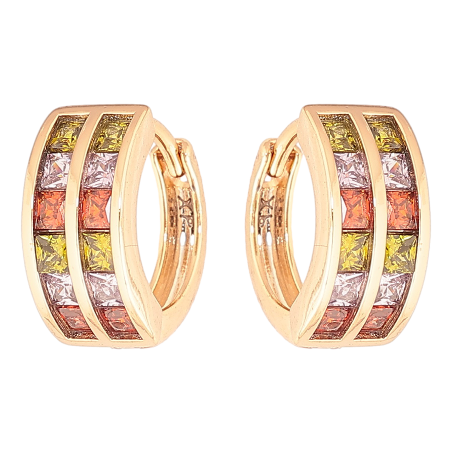 Серьги Xuping Позолота 18K колечки Дорожки разноцветных кристаллов фото №1