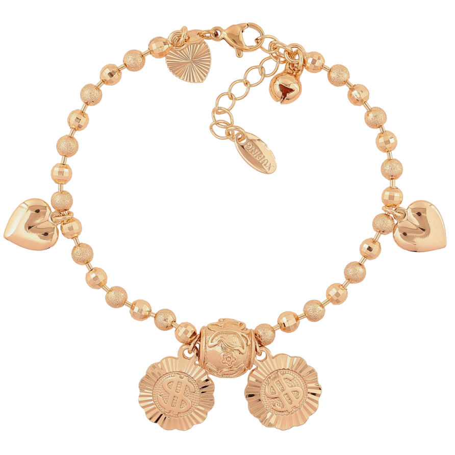 Браслет Xuping M&L Цвет 18K Цепочка с подвесками» длинна с доп.цепочкой 18-21.5см х 4мм фото №1 Браслет Xuping M&L Цвет 18K Цепочка с подвесками» длинна с доп.цепочкой 18-21.5см х 4мм фото №1