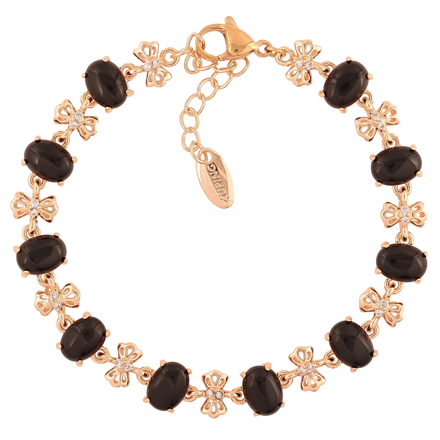 Браслет Xuping M&L Цвет 18K Черные кристаллы с бантиками» длинна с доп.цепочкой 18-21см х 7-8мм фото №1 Браслет Xuping M&L Цвет 18K Черные кристаллы с бантиками» длинна с доп.цепочкой 18-21см х 7-8мм фото №1