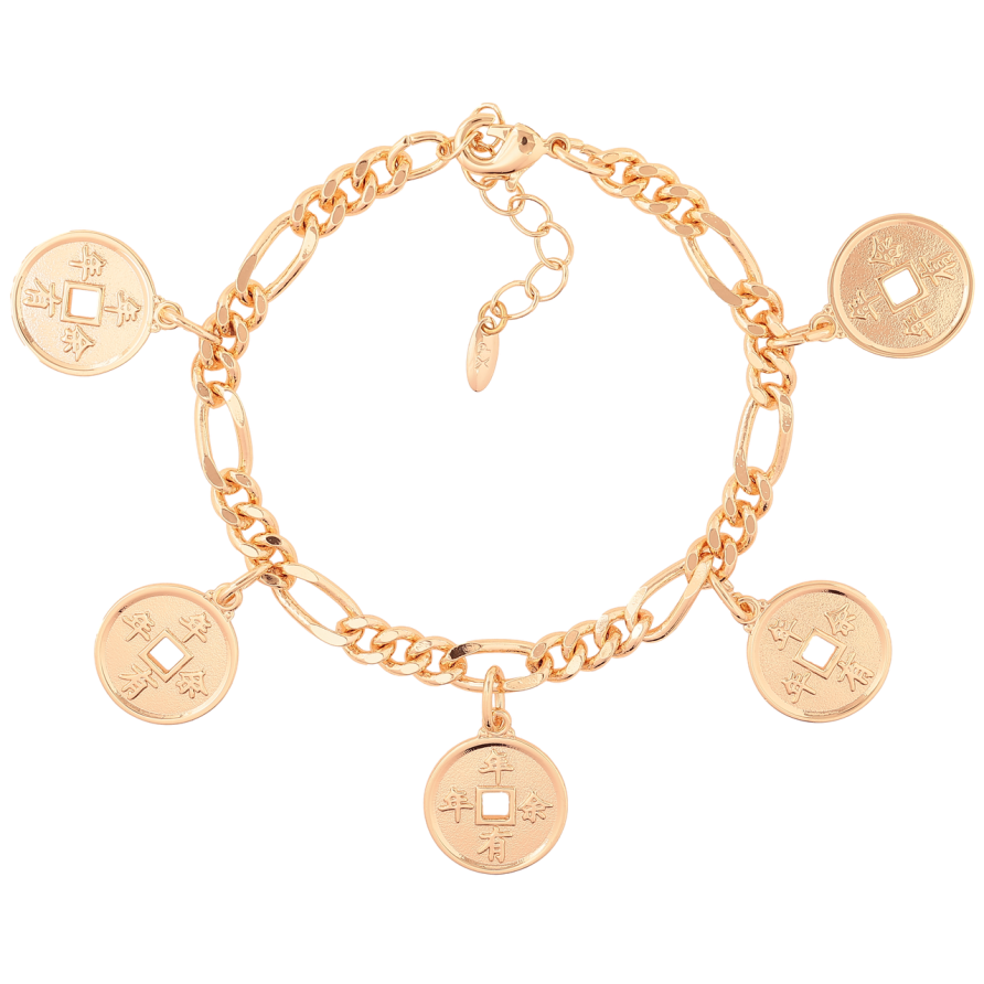 Браслет Xuping M&L Цвет 18K Цепочка с китайскими монетами» длинна с доп.цепочкой 18-21см х 6мм фото №1 Браслет Xuping M&L Цвет 18K Цепочка с китайскими монетами» длинна с доп.цепочкой 18-21см х 6мм фото №1