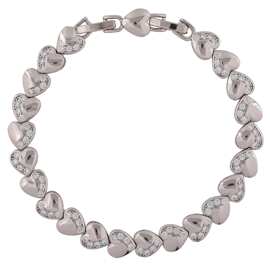 Браслет Xuping Родий Сердечки размер с доп. замком 17,19см х 7мм фото №1 Браслет Xuping Родий Сердечки размер с доп. замком 17,19см х 7мм фото №1