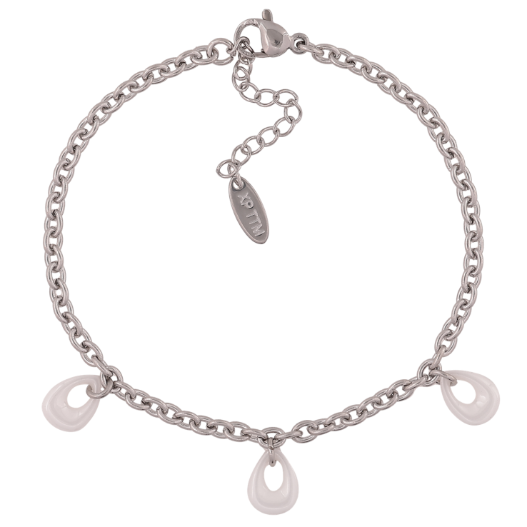 Браслет Xuping ТТМ Stainless Steel цвет Родий Цепочка с белыми керамическими каплями с доп.цеп 17-21см х 3мм фото №18 Браслет Xuping ТТМ Stainless Steel цвет Родий Цепочка с белыми керамическими каплями с доп.цеп 17-21см х 3мм фото №18