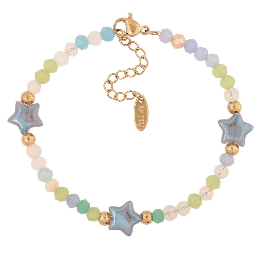 Браслет Xuping ТТМ Stainless Steel цвет 14К Разноцветные бусины с звездами с доп.цеп 17.5-21см х 4мм фото №1