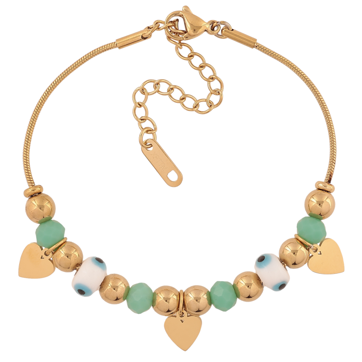 Браслет Xuping ТТМ Stainless Steel цвет 14К Разноцветные бусины с сердечками с доп.цеп 17.5-22.5см х 1.5мм фото №21 Браслет Xuping ТТМ Stainless Steel цвет 14К Разноцветные бусины с сердечками с доп.цеп 17.5-22.5см х 1.5мм фото №21