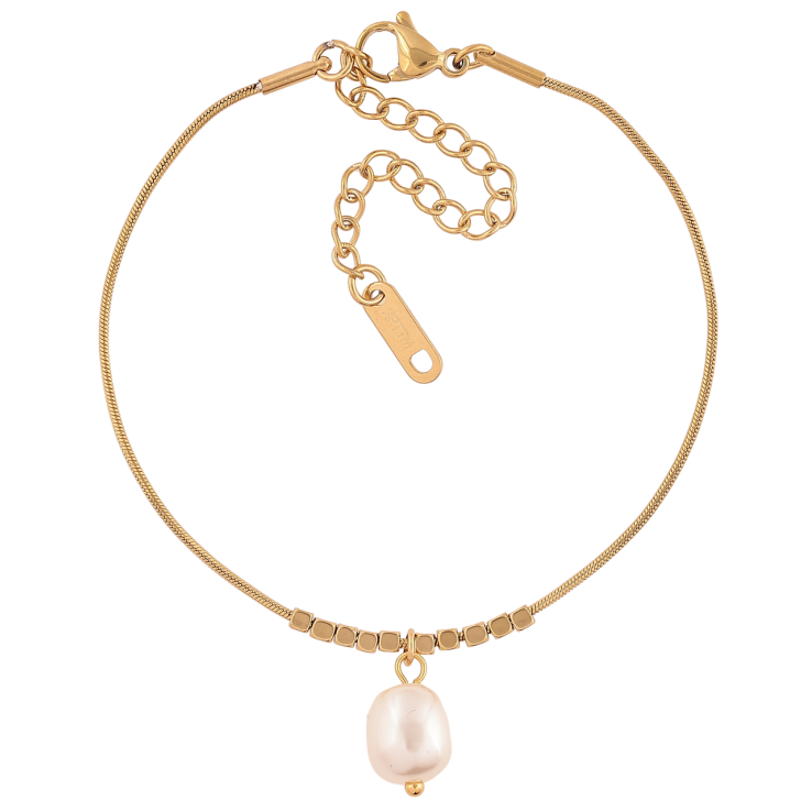 Браслет Xuping ТТМ Stainless Steel цвет 14К Цепочка с жемчужной подвеской с доп.цеп 17.5-23см х 1мм фото №3 Браслет Xuping ТТМ Stainless Steel цвет 14К Цепочка с жемчужной подвеской с доп.цеп 17.5-23см х 1мм фото №3