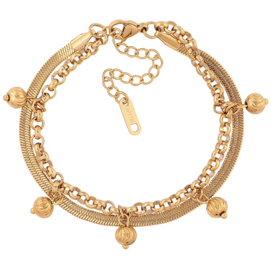 Браслет Xuping ТТМ Stainless Steel цвет 14К Двойная цепочка с подвесками с доп.цеп 17-22см х 4мм фото №1