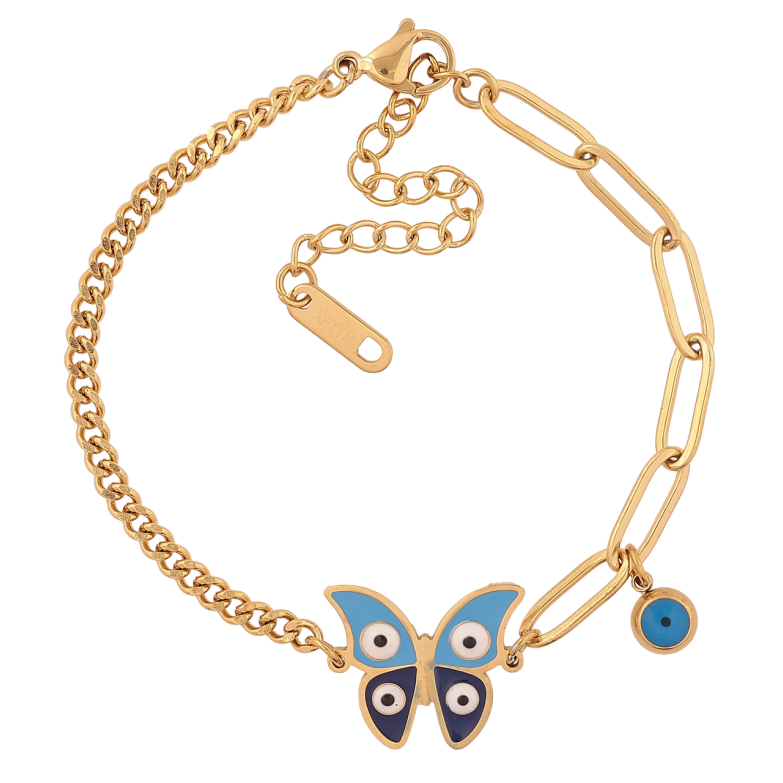 Браслет Xuping ТТМ Stainless Steel цвет 14К Комбинированная цепочка с бабочкой с доп.цеп 16-21см х 3-4мм фото №1