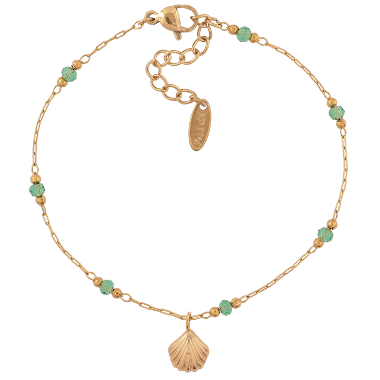 Браслет Xuping ТТМ Stainless Steel цвет 14К Цепочка с бусинами и подвеской с доп.цеп 17.5-21см х 1мм фото №2 Браслет Xuping ТТМ Stainless Steel цвет 14К Цепочка с бусинами и подвеской с доп.цеп 17.5-21см х 1мм фото №2