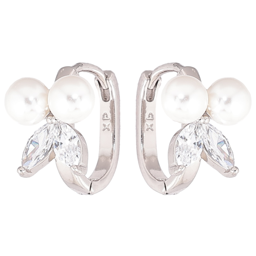 Серьги Xuping Родий колечки Жемчужины с кристаллами фото №1