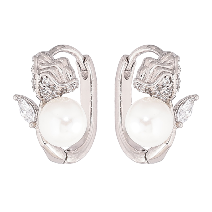 Серьги Xuping Родий колечки Цветочки с жемчужинами фото №8