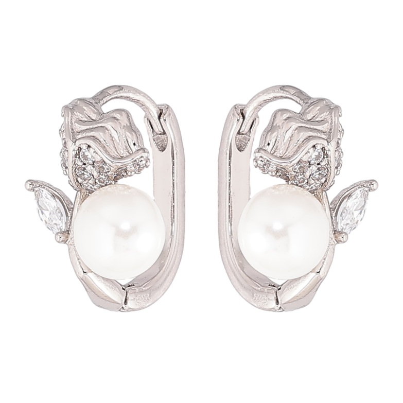 Серьги Xuping Родий колечки Цветочки с жемчужинами фото №1