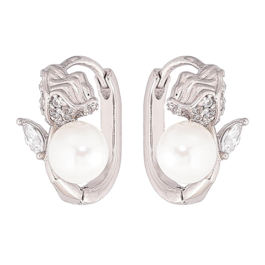 Серьги Xuping Родий колечки Цветочки с жемчужинами фото №1