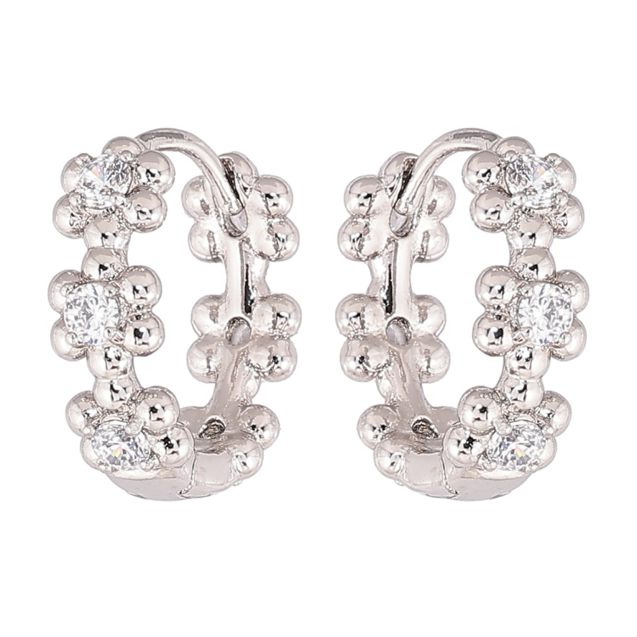 Серьги Xuping Родий колечки Цветочный узор с кристаллами фото №1 Серьги Xuping Родий колечки Цветочный узор с кристаллами фото №1