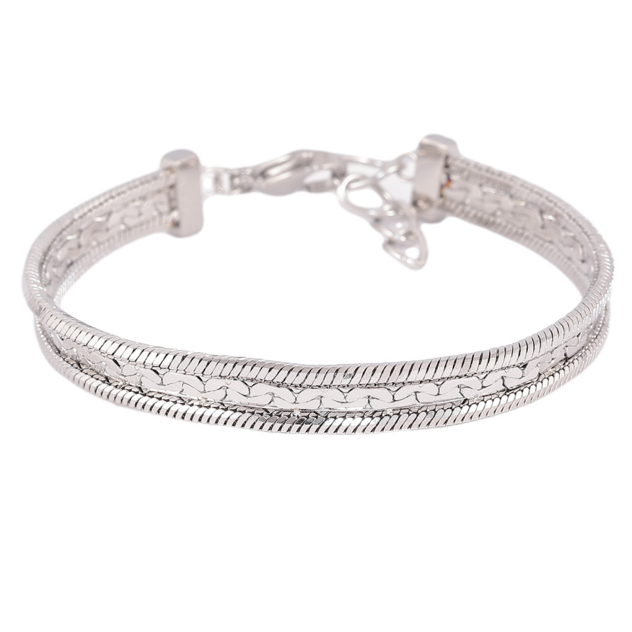 Браслет Xuping ТТМ Stainless Steel колір Родій «Декоративний візерунок» з доп.ланцюжком 17.5-19.5см х 7мм фото №1