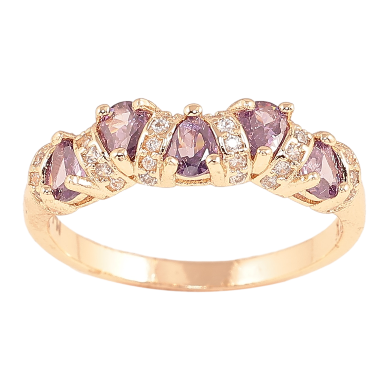 Кольцо Xuping M&L Цвет 18К Узор с сиреневыми кристаллами фото №1 Кольцо Xuping M&L Цвет 18К Узор с сиреневыми кристаллами фото №1