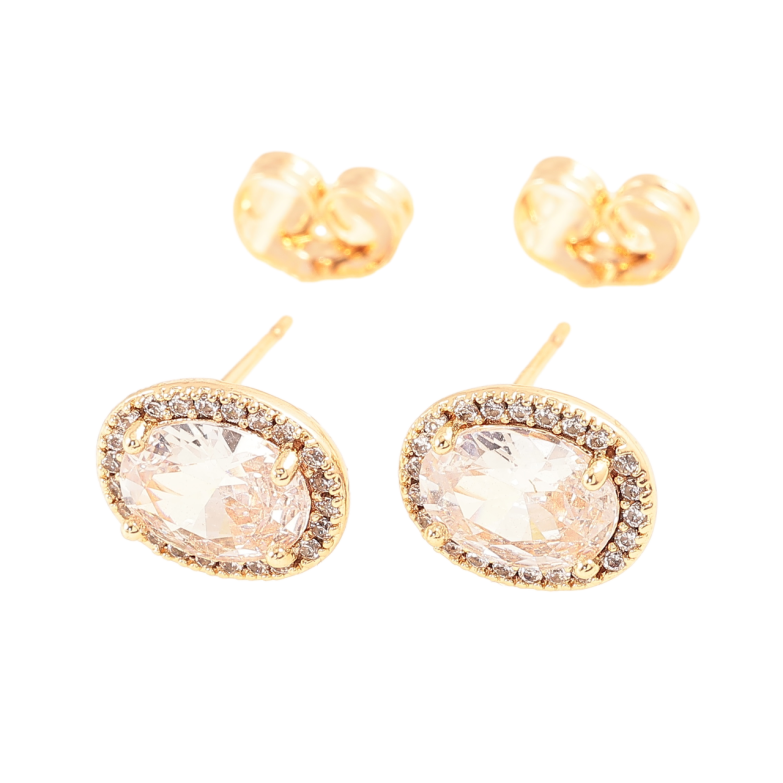 Сережки Xuping Позолота 18K пусети «Овальний кристал в обрамленні дрібних кристалів» фото №1