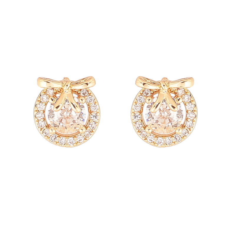 Серьги Xuping Позолота 18K пусеты Кристальные круги с бантами фото №1