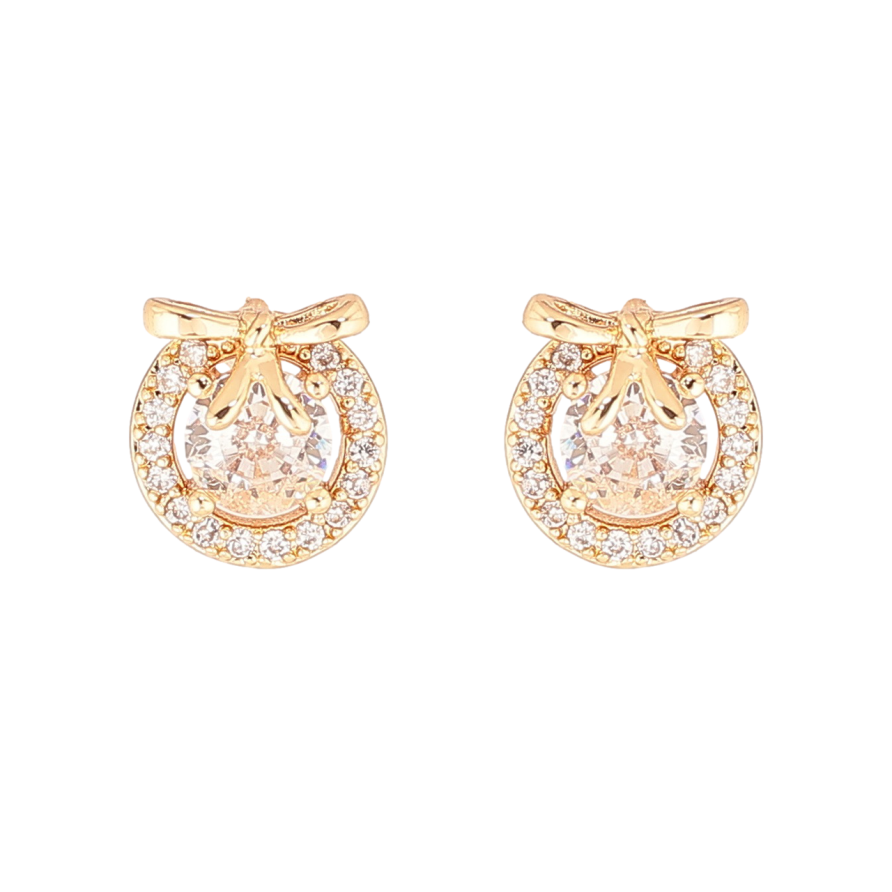 Сережки Xuping Позолота 18K пусети «Кришталеві кола з бантами» фото №1