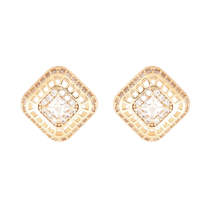 Сережки Xuping Позолота 18K пусети «Різьблені ромби з кристалами» фото №5